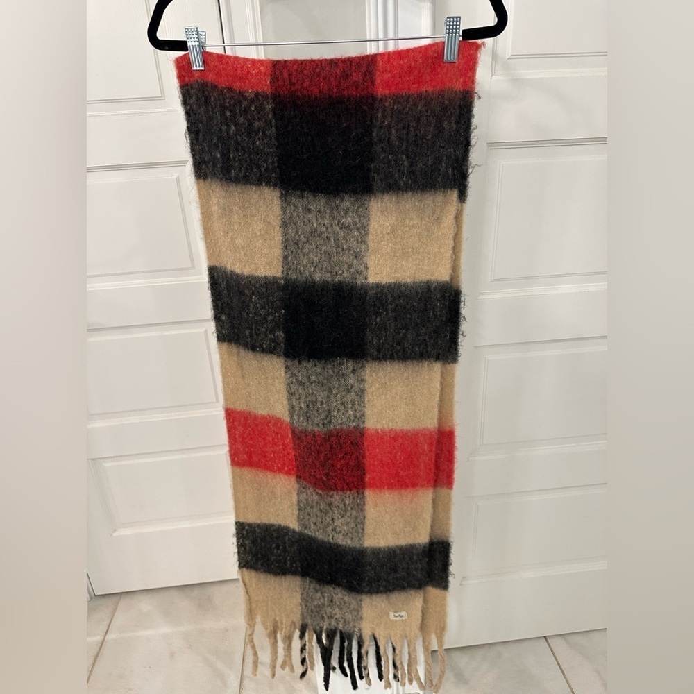 Sprigs 93X14" Oversized Check Fringe Scarf Camel/Red INSPO Nova Check OS A615721